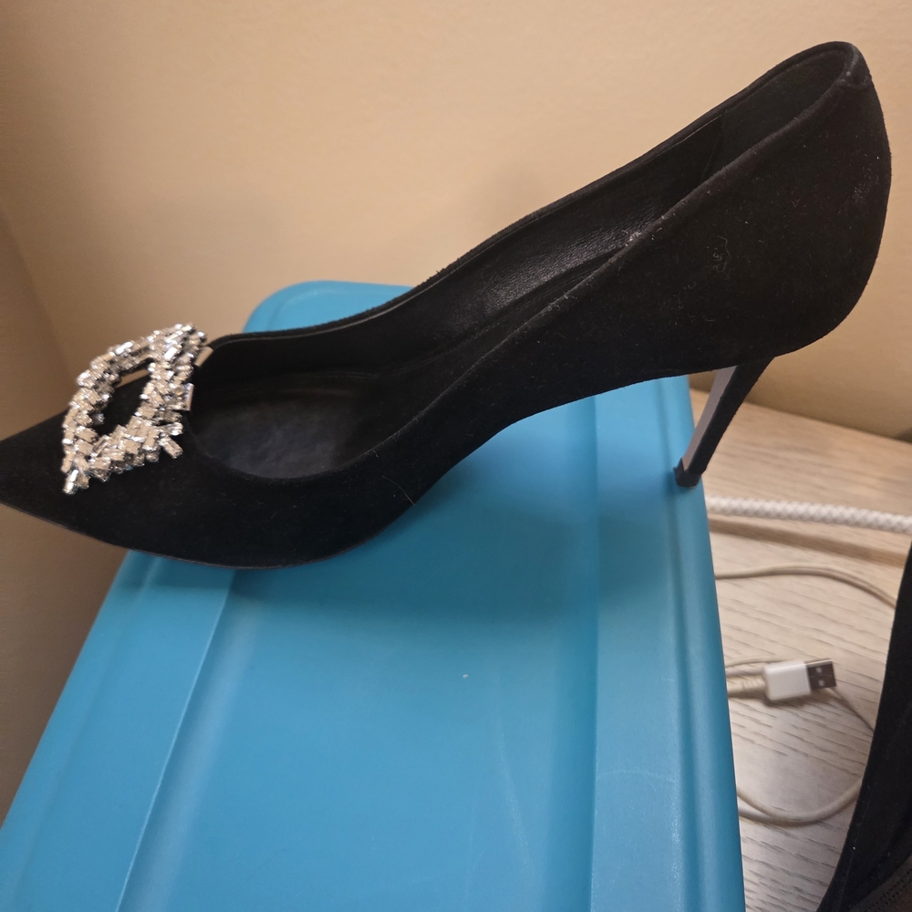 Veronica Beard Black Heels with Crystal Embellishment